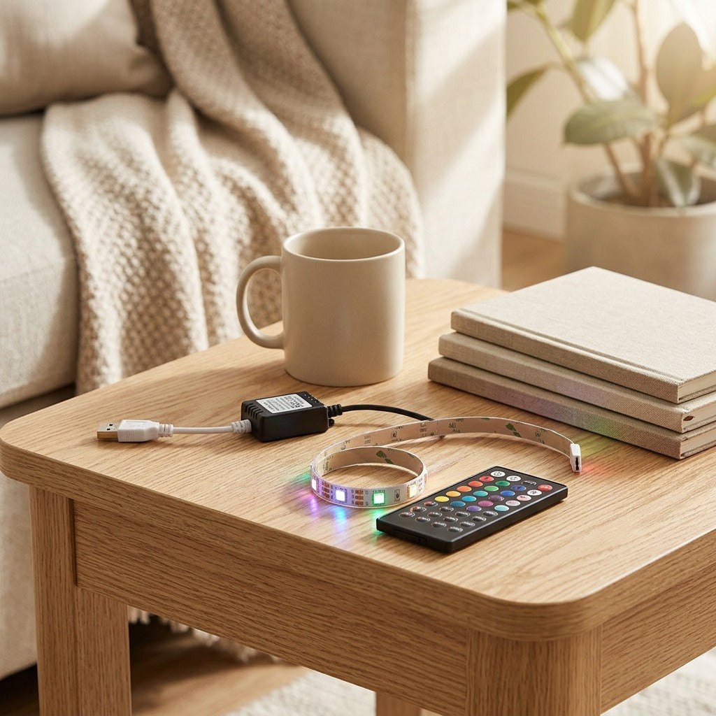 Glowtune™ Bluetooth Remote Control Light Strip, styled close view