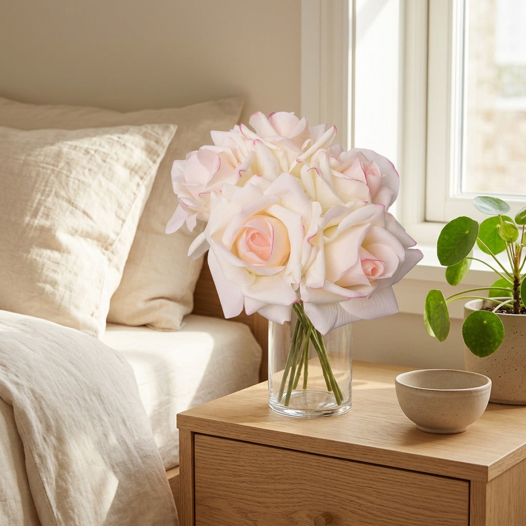 Roseglow™ Silk Rose Bouquet in a calm home setting