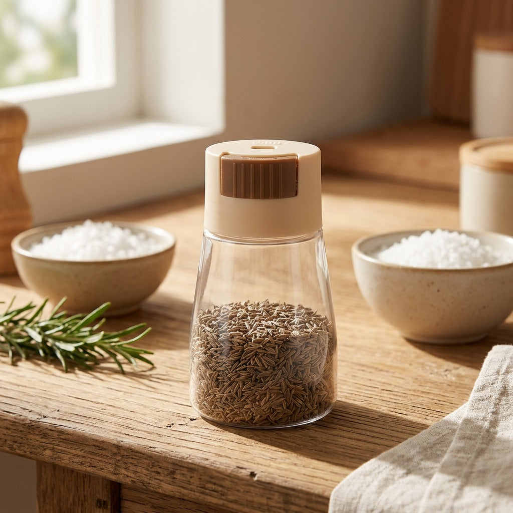 Presspour™ Press-Type Plastic Seasoning Bottle, styled close view