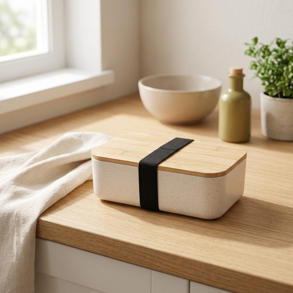 Bambox™ Bamboo Lid Plastic Lunch Box in a calm home setting