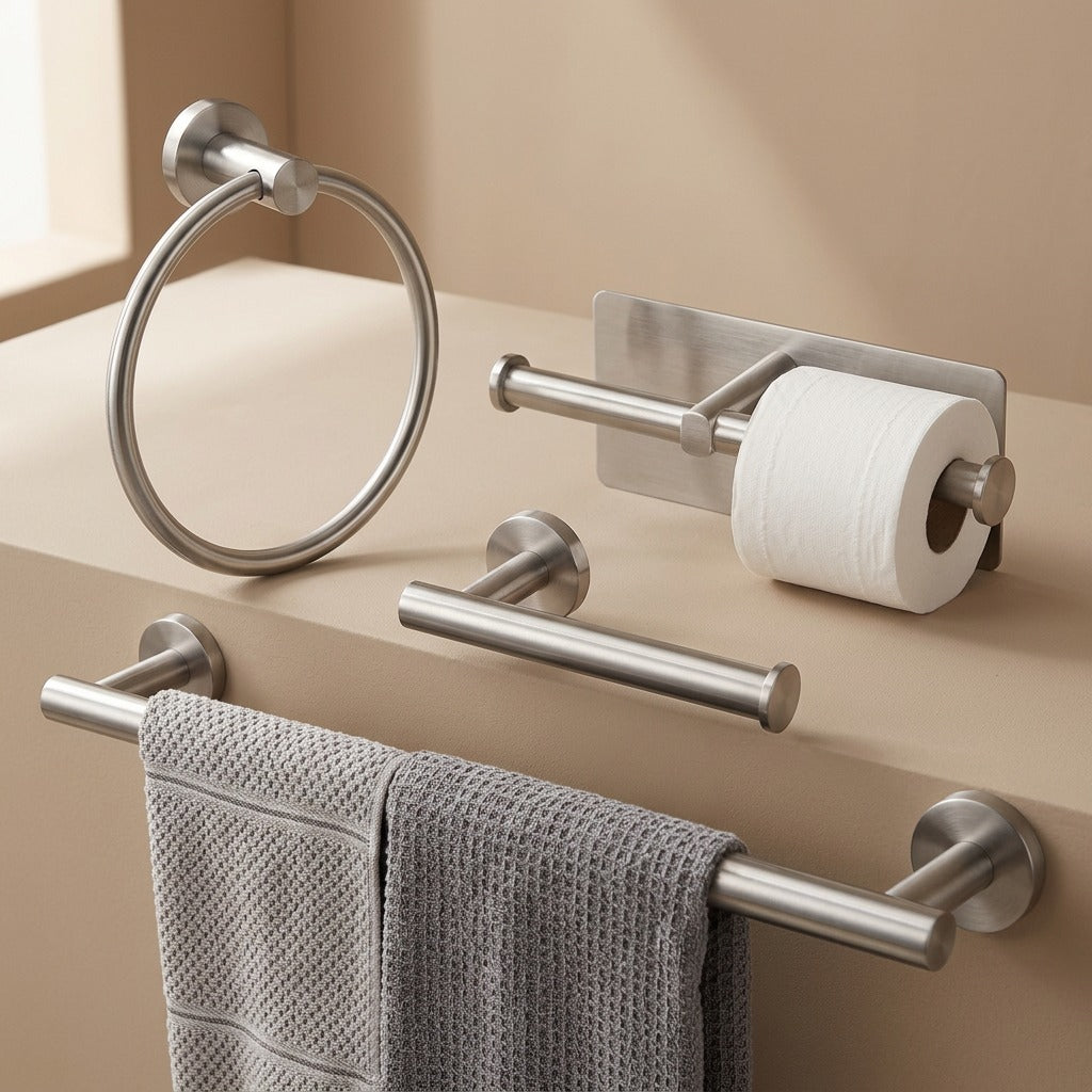 Towelhold™ Stainless Steel Bathroom Towel Hardware, material and detail close-up