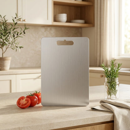 Cutsteel™ Stainless Steel Cutting Board in a calm home setting