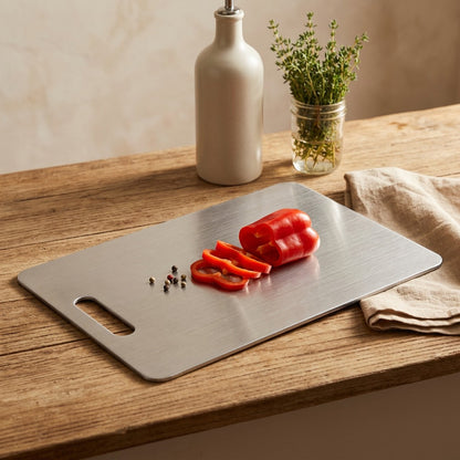 Cutsteel™ Stainless Steel Cutting Board, styled close view