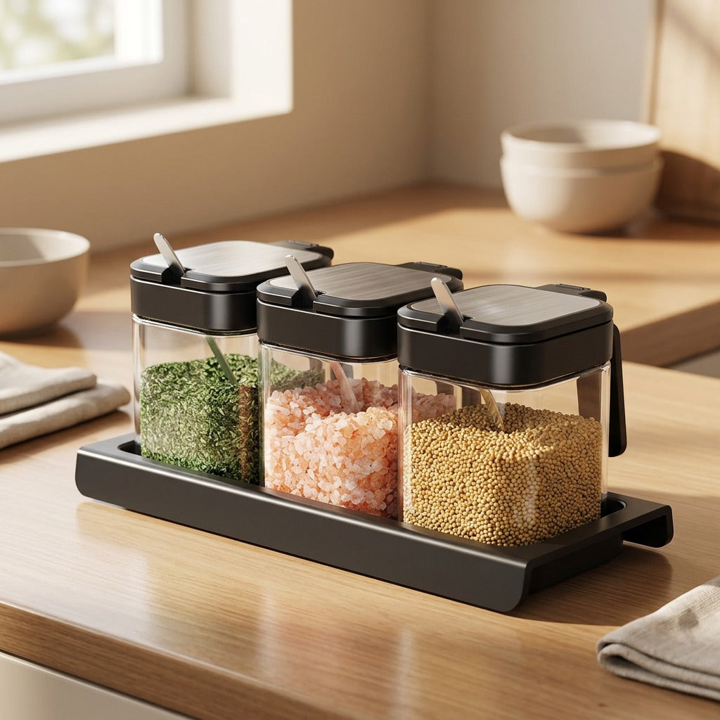 Herbspoon™ Glass Seasoning Jar With Spoon, styled close view