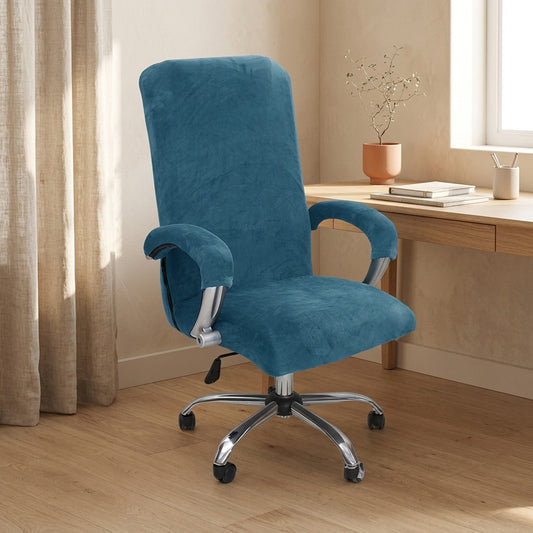 Velvetfox™ Silver Fox Velvet Office Chair Cover in a calm home setting