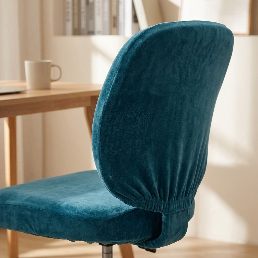 Velvetfox™ Silver Fox Velvet Office Chair Cover, styled close view