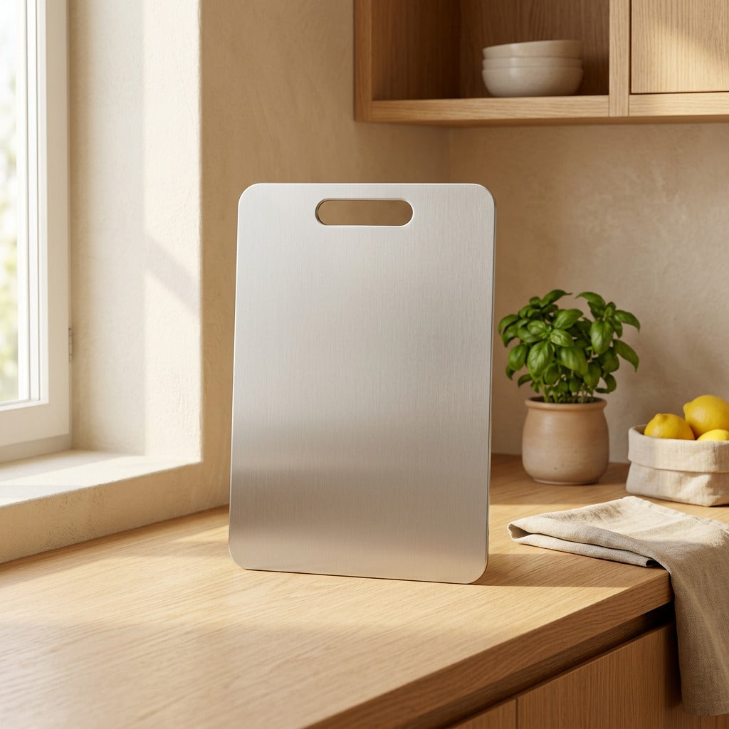 Chopguard™ Stainless Steel Cutting Board in a calm home setting