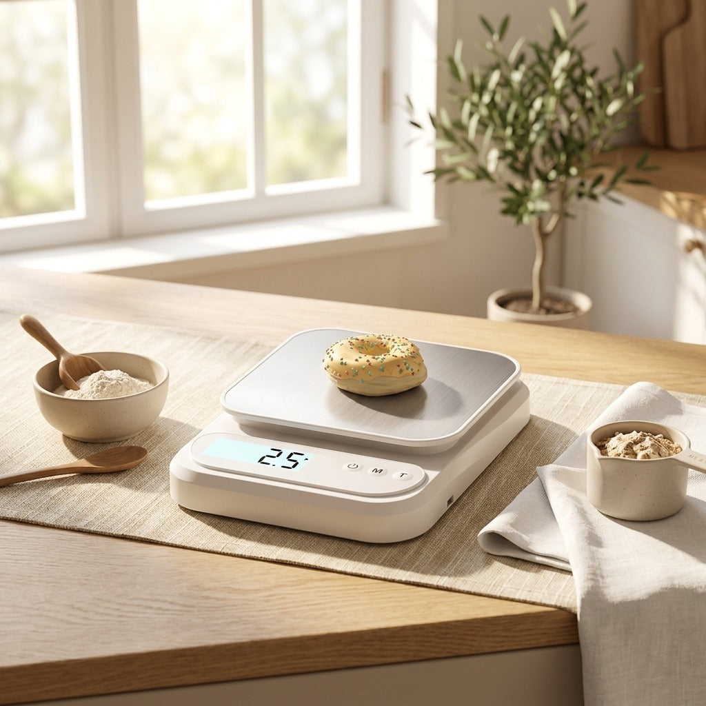 Gramweigh™ Electronic Kitchen Scale With Gram Weighing in a calm home setting
