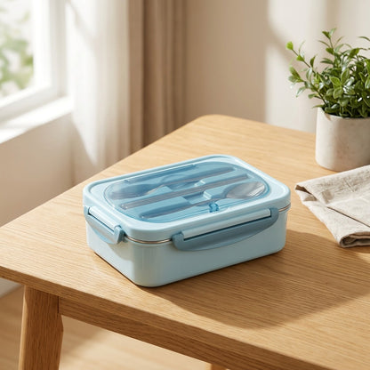 Twinmeal™ Two-Compartment 304 Stainless Steel Lunch Box in a calm home setting