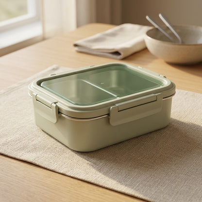 Twinmeal™ Two-Compartment 304 Stainless Steel Lunch Box, styled close view