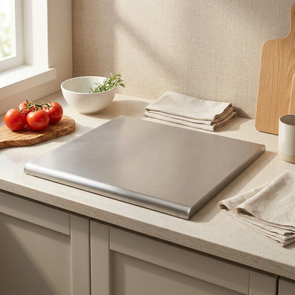 Steelchop™ Stainless Steel Cutting Board in a calm home setting