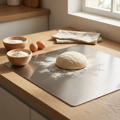 Steelchop™ Stainless Steel Cutting Board, styled close view