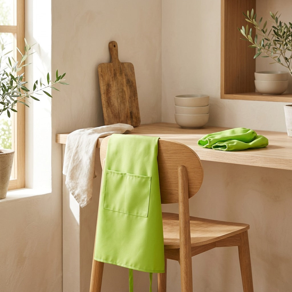 Tinyapron™ Children's Polyester Advertising Apron in a calm home setting