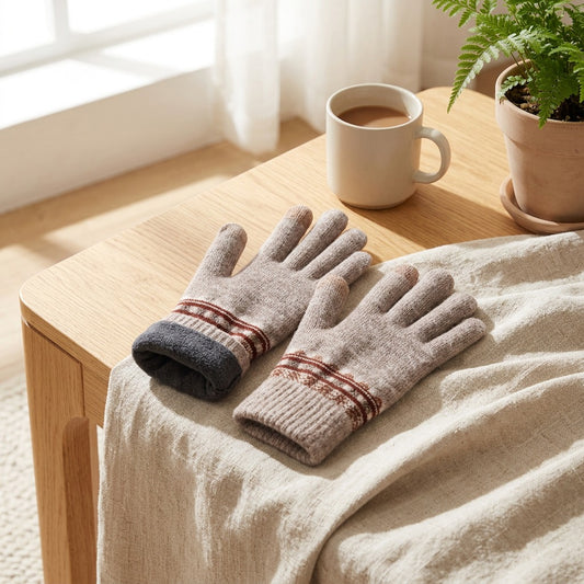 Fleecegrip™ Women's Fleece-Lined Knitted Gloves in a calm home setting