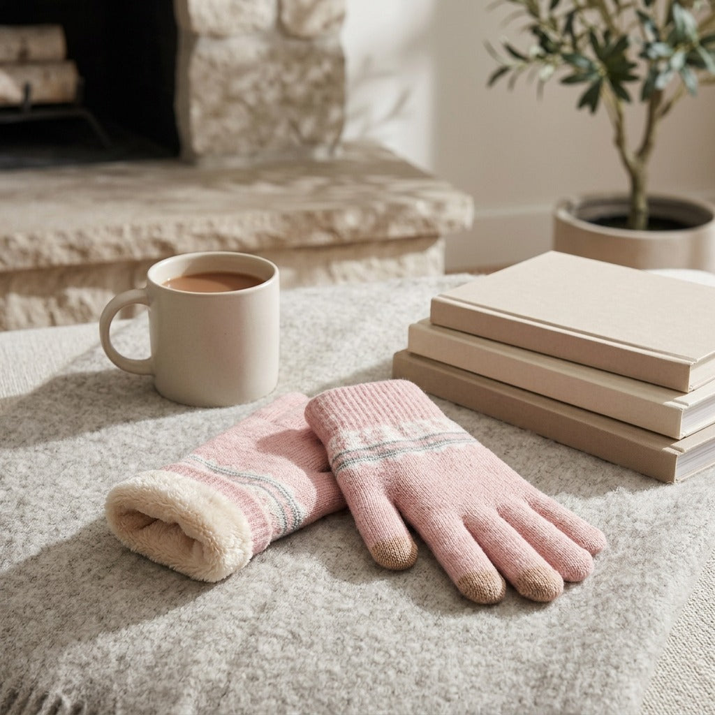 Fleecegrip™ Women's Fleece-Lined Knitted Gloves, styled close view