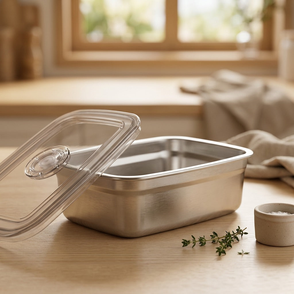 Steelstash™ 316 Stainless Steel Food Storage Box, styled close view