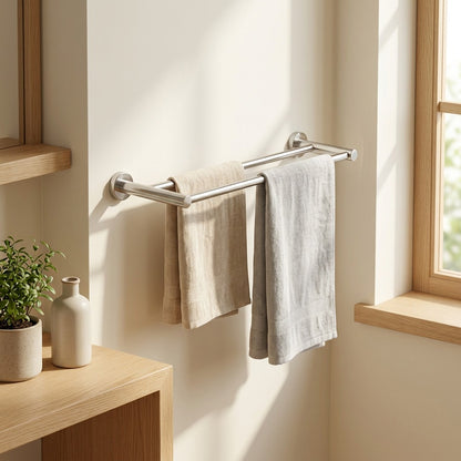 Linenbar™ Stainless Steel Bathroom Towel Bar in a calm home setting