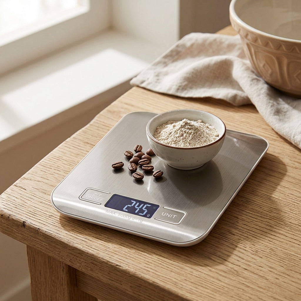 Scalesteady™ Stainless Steel Electronic Scale, styled close view