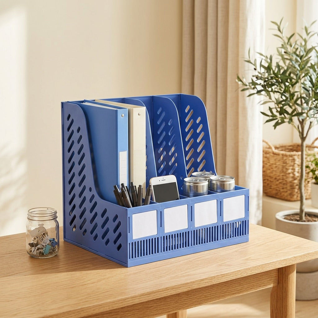 Pageperch™ Plastic Desktop File Rack in a calm home setting