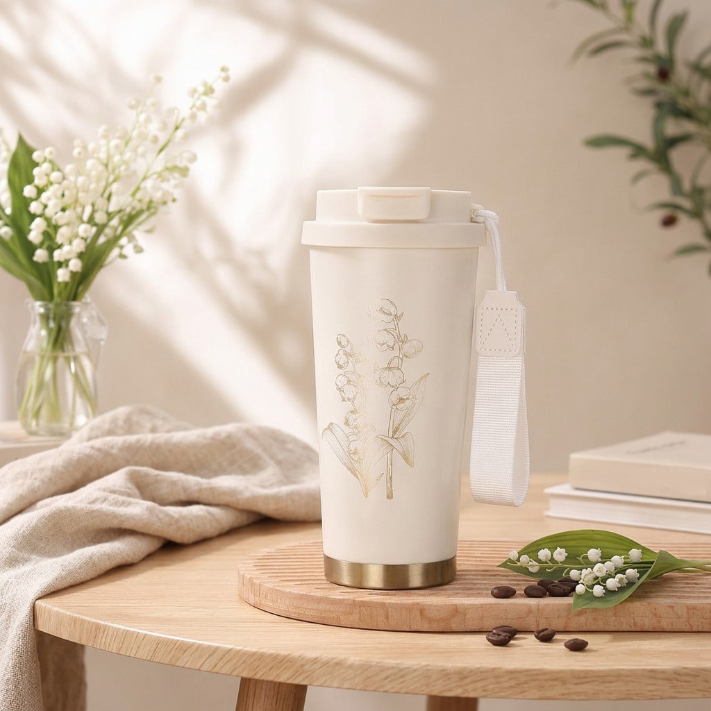 Sipsustain™ 316 Stainless Steel Straw Thermos Cup in a calm home setting
