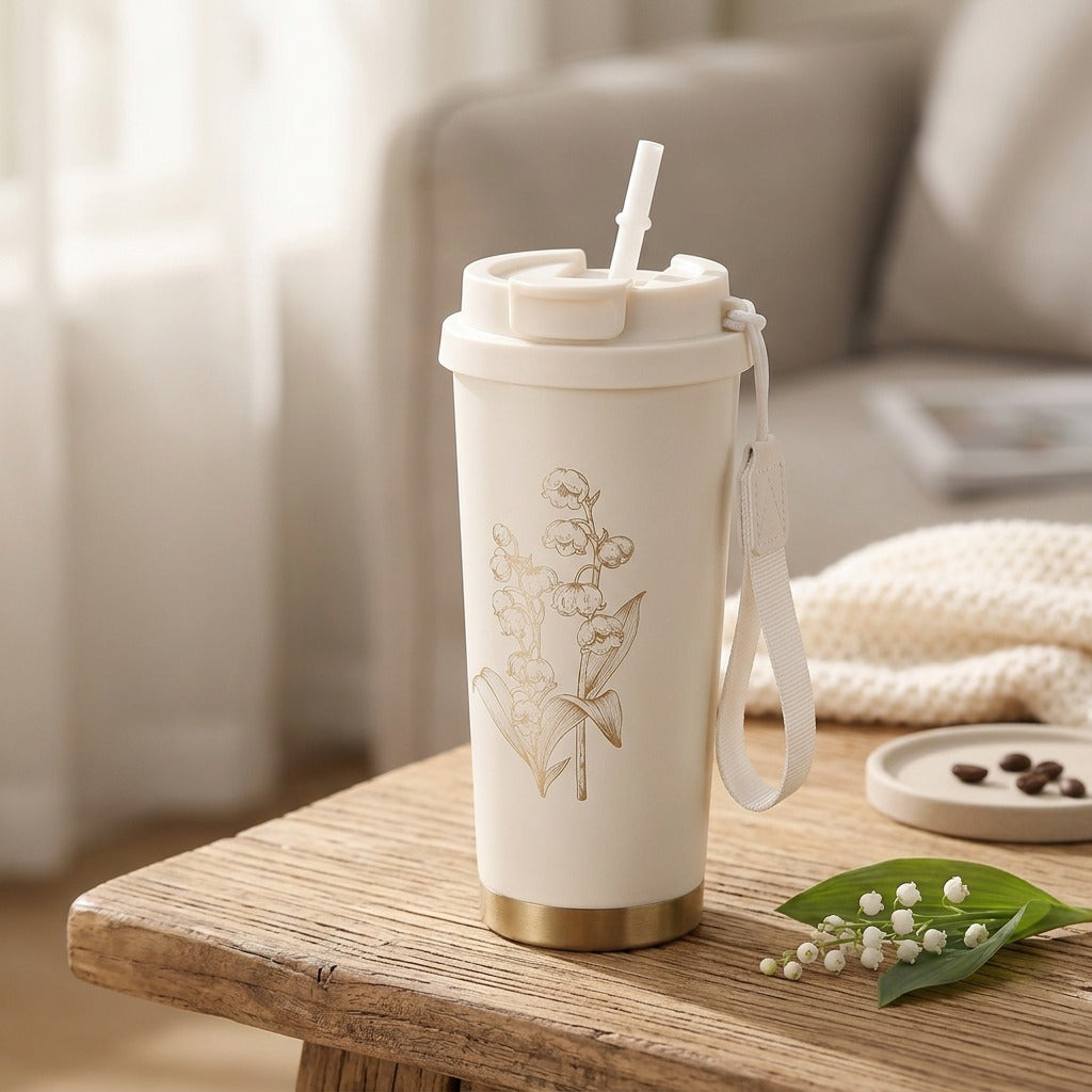 Sipsustain™ 316 Stainless Steel Straw Thermos Cup, styled close view