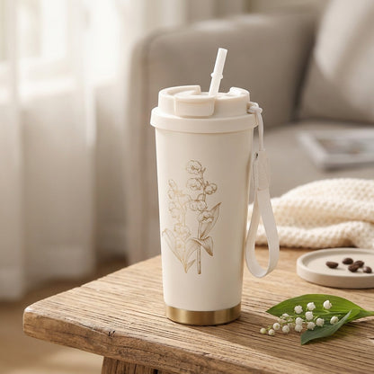 Sipsustain™ 316 Stainless Steel Straw Thermos Cup, styled close view