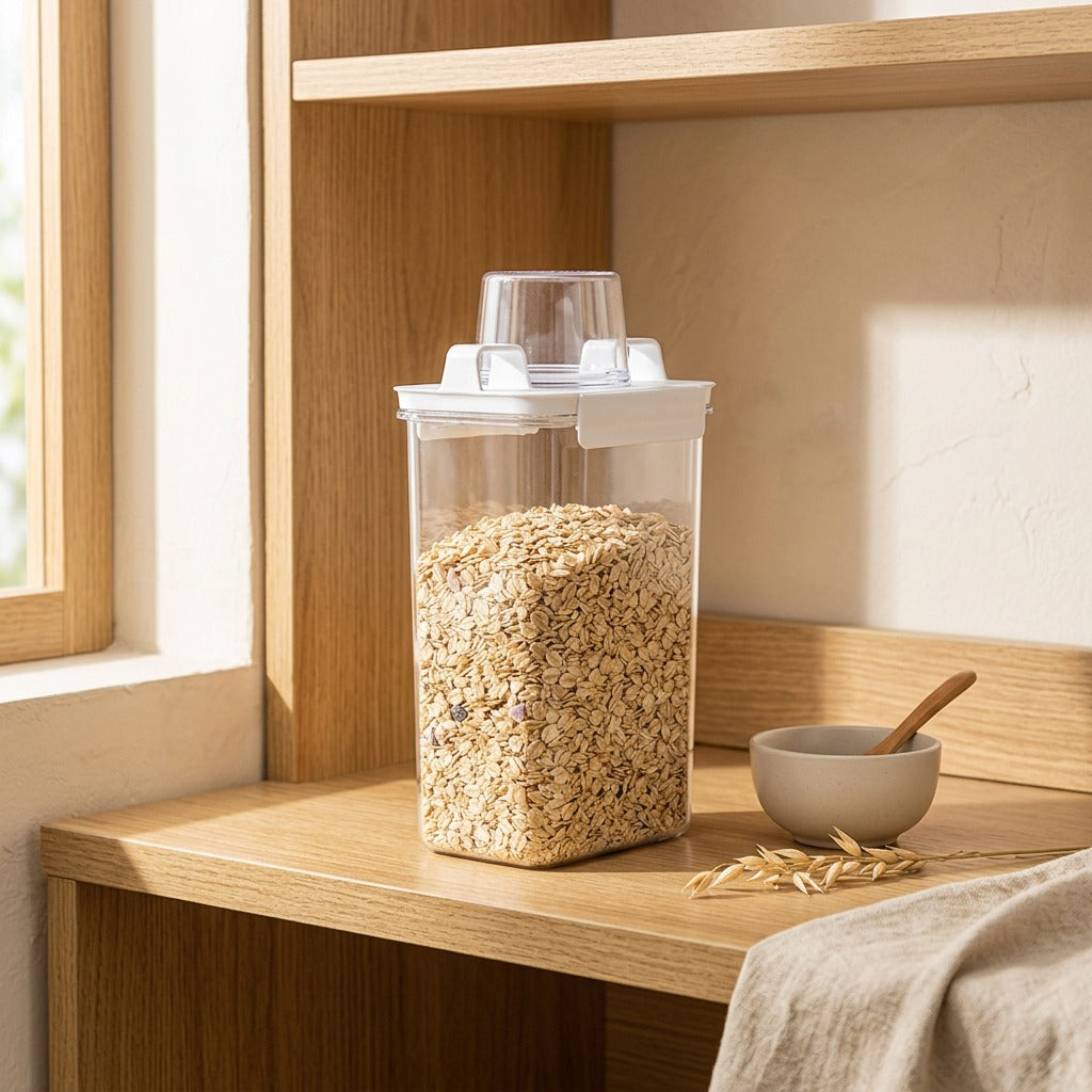 Jarhaven™ Square Plastic Kitchen Storage Jar in a calm home setting