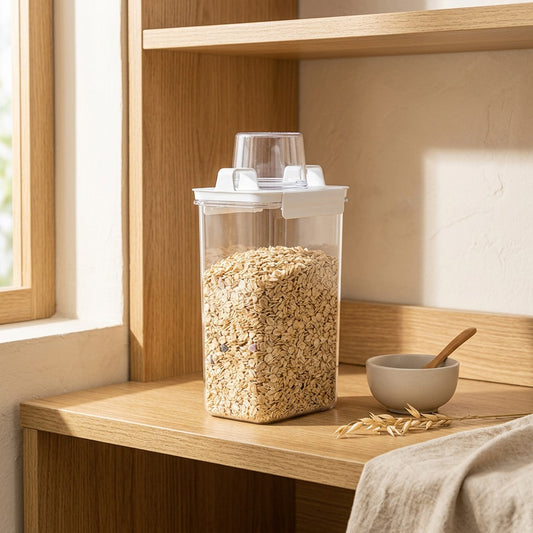 Jarhaven™ Square Plastic Kitchen Storage Jar in a calm home setting