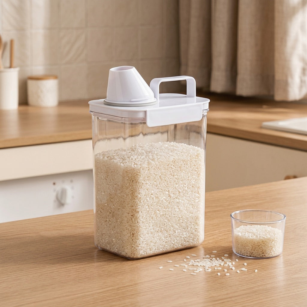 Jarhaven™ Square Plastic Kitchen Storage Jar, styled close view