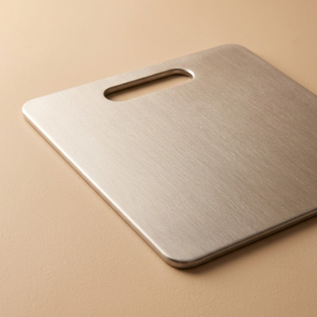 Sliceshield™ Stainless Steel Cutting Board, material and detail close-up