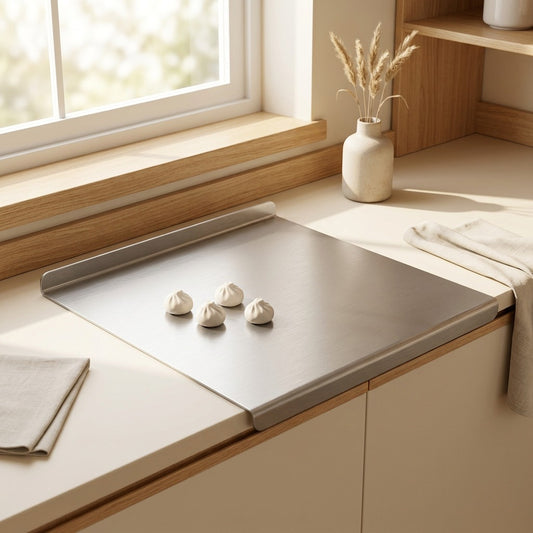 Cutguard™ Stainless Steel Cutting Board in a calm home setting