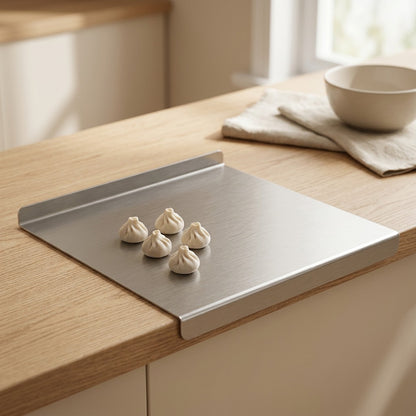 Cutguard™ Stainless Steel Cutting Board, styled close view