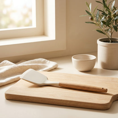 Woodflip™ Wooden Handle Silicone Spatula in a calm home setting