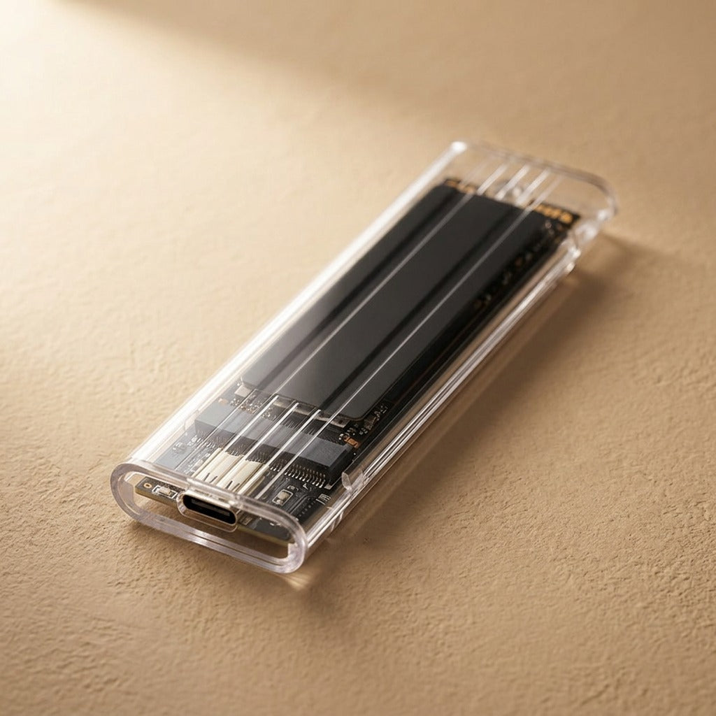 Driveview™ Transparent M.2 Hard Drive Enclosure, material and detail close-up