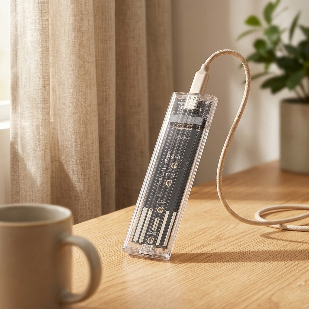 Driveview™ Transparent M.2 Hard Drive Enclosure, styled close view