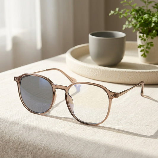 Sunlens™ Photochromic Blue Light Reading Glasses in a calm home setting