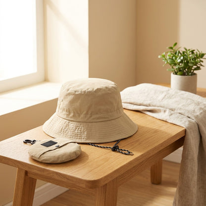 Foldry™ Foldable Quick-Drying Fisherman Hat in a calm home setting