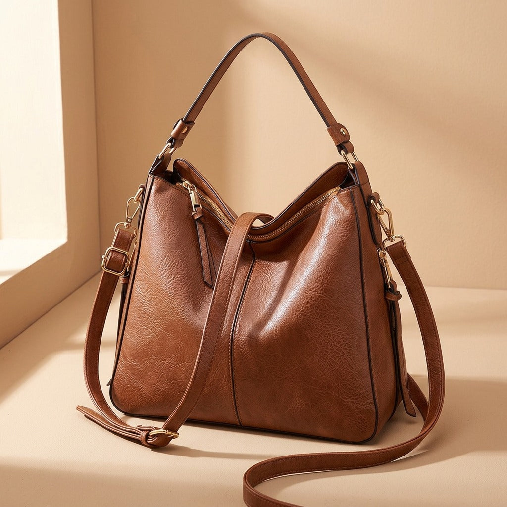 Carrycurve™ PU Bucket Tote Bag, material and detail close-up