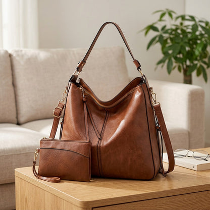 Carrycurve™ PU Bucket Tote Bag, styled close view