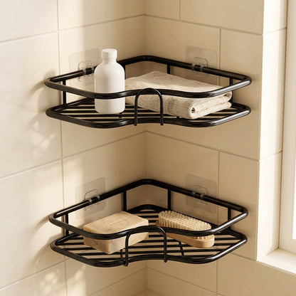 Nookrail™ Iron Bathroom Corner Storage Rack, styled close view