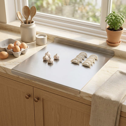 Steelslice™ Stainless Steel Cutting Board in a calm home setting