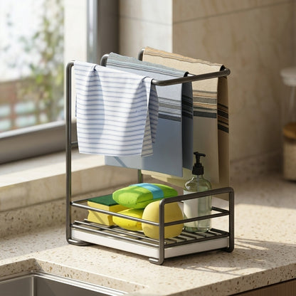 Dishdock™ Countertop Dishcloth Storage Rack, styled close view