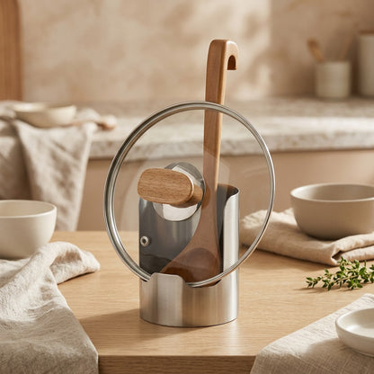 Lidrest™ Stainless Steel Pot Lid Rack, styled close view