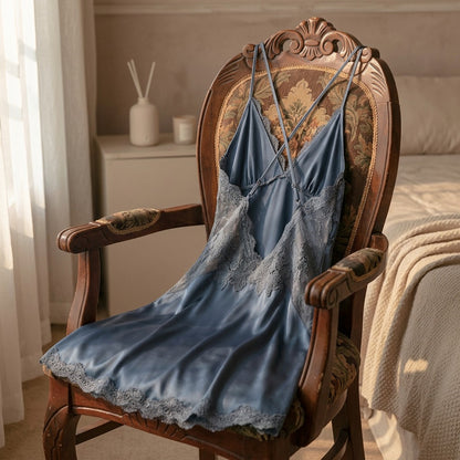 Satindrift™ Satin V-Neck Nightgown Set, styled close view