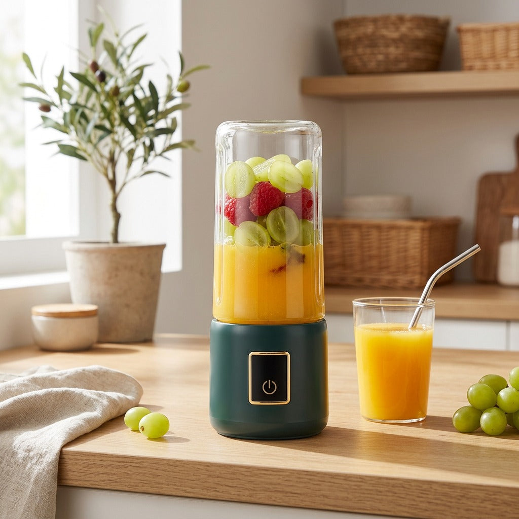 Glassglow™ Portable Glass Juicer Cup in a calm home setting