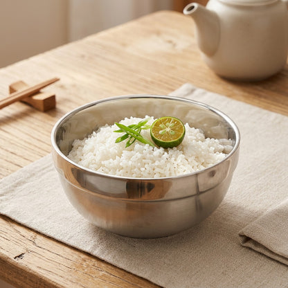 Riceglint™ Stainless Steel Rice Bowl, styled close view