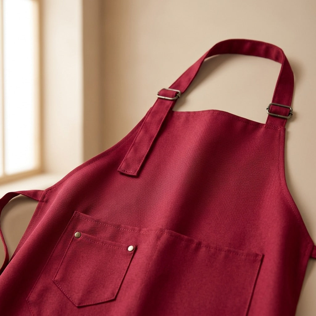 Teabib™ Polyester Apron for Milk Tea Service, material and detail close-up