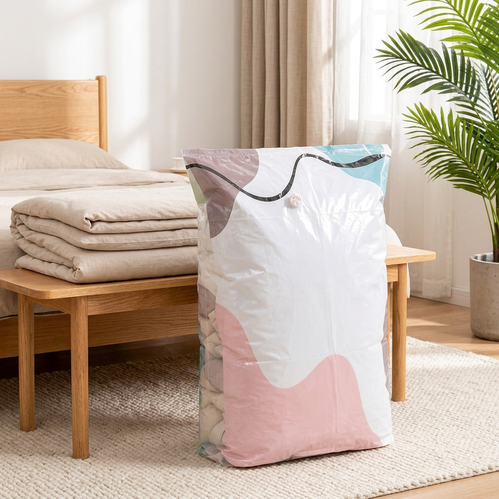 Presspack™ PET+PE Vacuum Compression Bags in a calm home setting