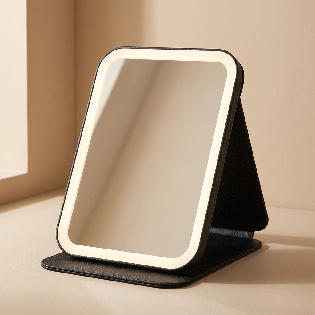 Glowgaze™ LED Desktop Mirror, material and detail close-up