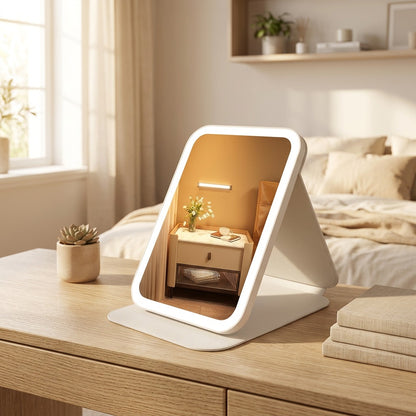 Glowgaze™ LED Desktop Mirror in a calm home setting